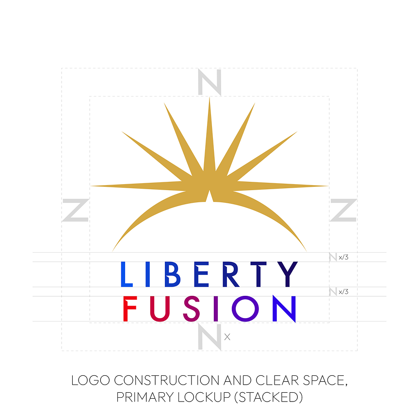 Liberty Fusion stacked logo construction and clear space diagram
